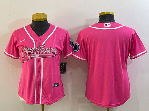 Women's Carolina Panthers Blank Pink With Patch Cool Base Stitched Baseball Jersey(Run Small)